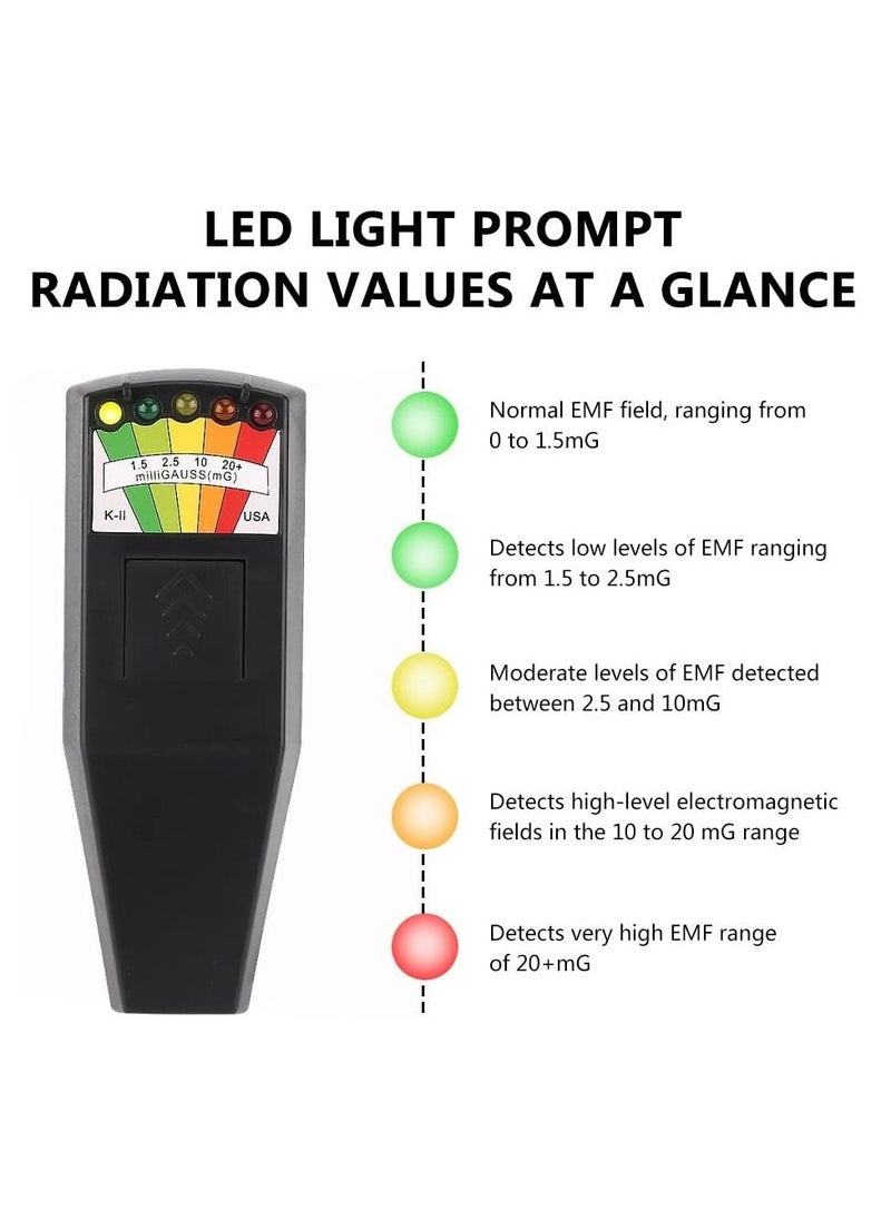 EMF Meter, 5 LED Magnetic Field Detector, K2 Digital Ghost Detecto, Handheld EMF Meter for Office, Home, Ghost Hunting, 50Hz-20,000Hz, Black