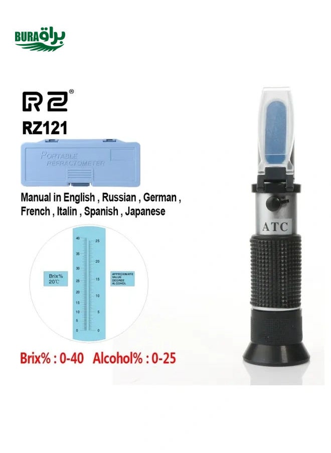 RZ121 Alcohol Refractometer Grape Wine Sugar Content 0~25% Alcohol Concentration 0~40% Brix Tester Meter ATC Handheld Tool