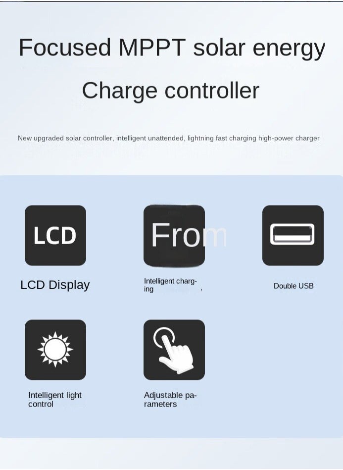 MPPT Solar Controller, 100A 12V/24V/36V/48V Adaptive Solar Panel Regulator with Dual USB Backlit LCD Display Clock Display Solar Controller for Gel Flooded LifePO4 Battery