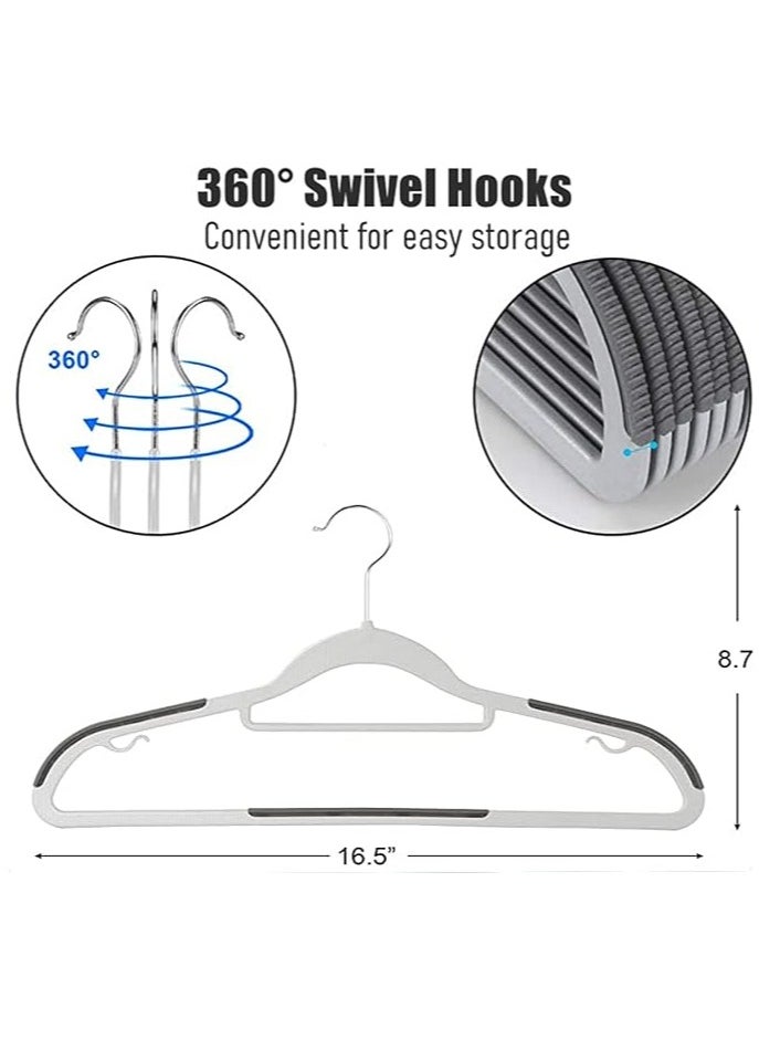 Plastic Clothes Hangers 50 Pack, Plastic Clothes Hangers Non-Slip Clothes Hangers with Rubber Grips, Heavy Duty Plastic Clothes Hangers with 360° Swivel Hooks, Slim Clothes Hangers, Space Saving, Closet Clothes Hangers Gray