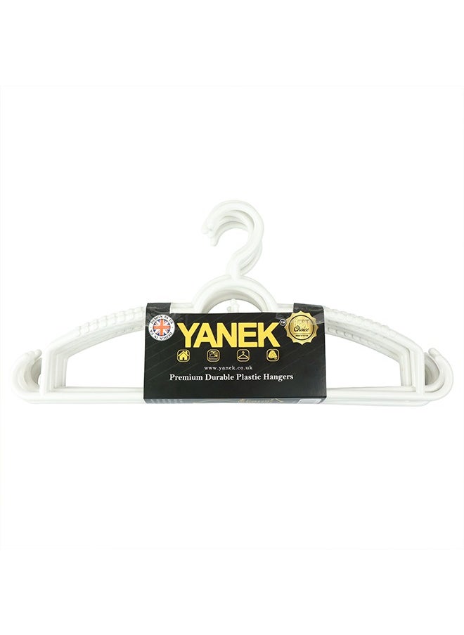 YANEK Plastic Hangers - Set of Slim Heavy Duty Clothes Hangers for Coats, Jackets, and Pants - Everyday Use Clothing Hangers with Hooks - Standard Coat Hanger Set (18 PACK, WHITE)