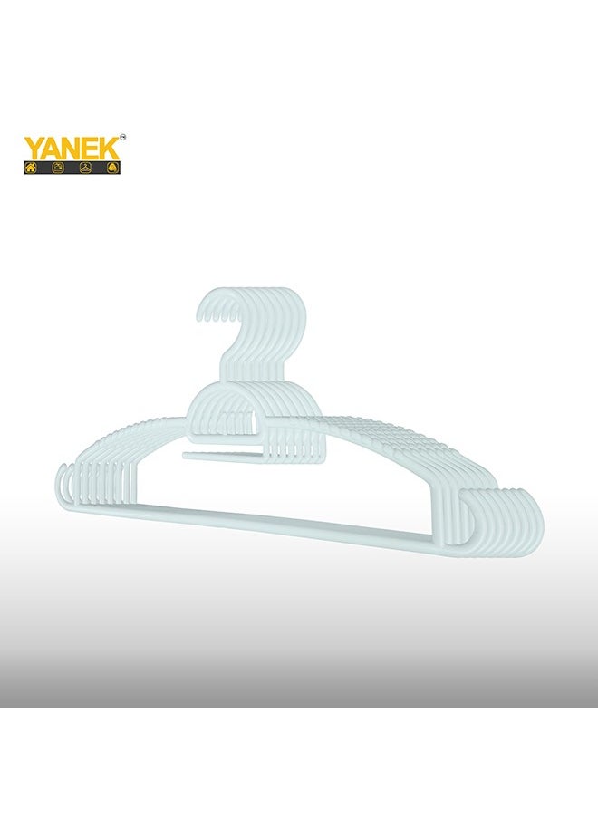 YANEK Plastic Hangers - Set of Slim Heavy Duty Clothes Hangers for Coats, Jackets, and Pants - Everyday Use Clothing Hangers with Hooks - Standard Coat Hanger Set (18 PACK, WHITE)