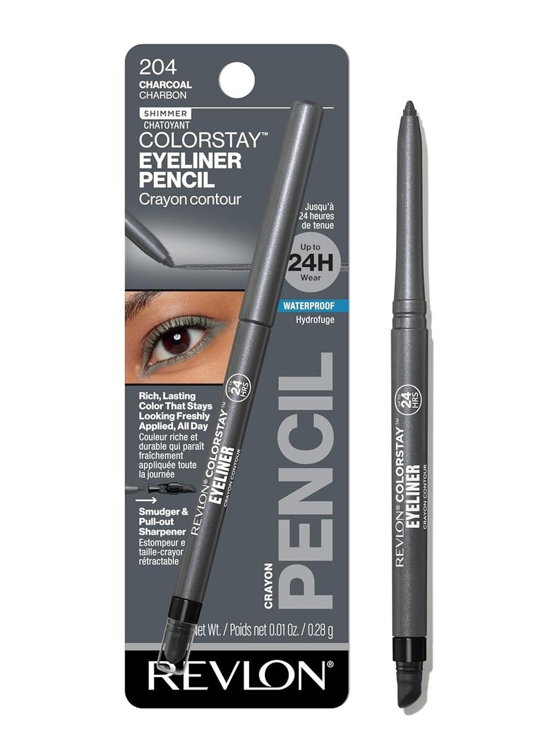 ColorStay Eyeliner Pencil, Eye Makeup Stocking Stuffers for Women, Built-In Sharpener, Waterproof, Smudgeproof, 204, 0.01 oz (Pack of 1) Charcoal