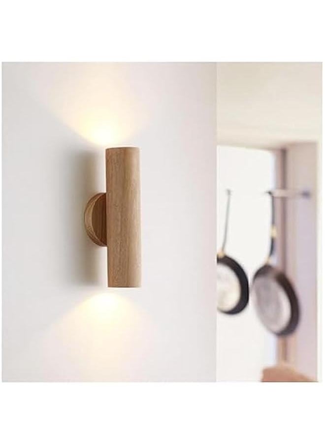 Lights Up Down Wall Sconce Rustic Wood Wall Mounted Indoor Cylinder Dimmable LED Wall Lamp Vintage Farmhouse Bedside Lighting for Bedroom Hallway Stairway Living Room (Color : Wood)