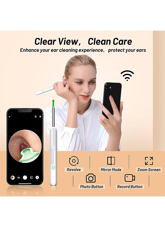 Ear Wax Removal, Wi-Fi Visible Ear Cleaner Kit with 12 Ear Pickers and Storage Case, Ear Wax Removal Tool with 1080 HD Camera and 6 Ear Scoops (White)