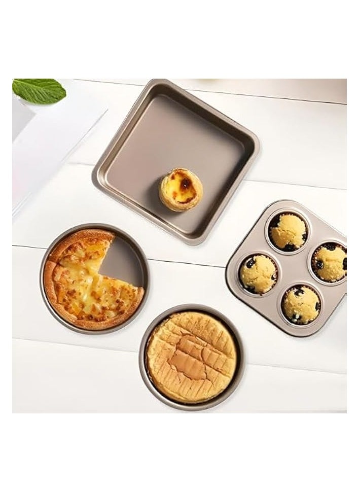 5 Pieces Bakeware Set, Carbon Steel Nonstick Baking Pans,Oven Baking Set,with Springform Pan, 6-Cup Muffin Pan, Square Roasting Pan, Pizza Baking Tray, Rectangular Toast Box, Kitchen Baking Tools