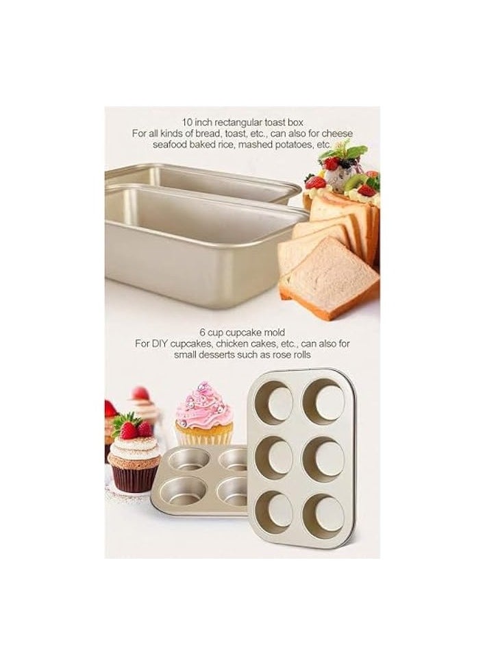 5 Pieces Bakeware Set, Carbon Steel Nonstick Baking Pans,Oven Baking Set,with Springform Pan, 6-Cup Muffin Pan, Square Roasting Pan, Pizza Baking Tray, Rectangular Toast Box, Kitchen Baking Tools