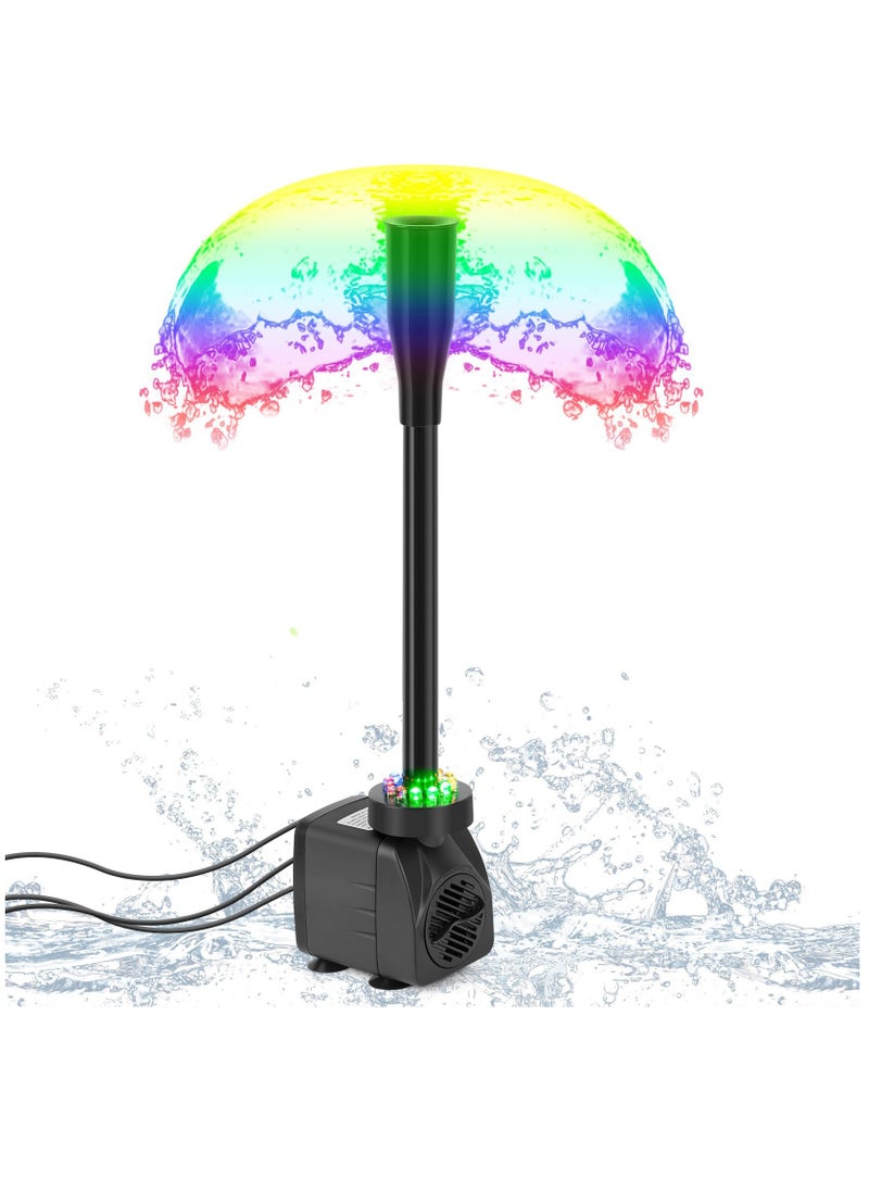 Submersible Pond Fountain Pump with colorful LED Light, 7.2ft Water Pump,Aquarium Pump with 3 Nozzles,Fountains Pump for Small Ponds,Garden, Aquariums, Fish Tanks, Indoor Outdoor Fountain