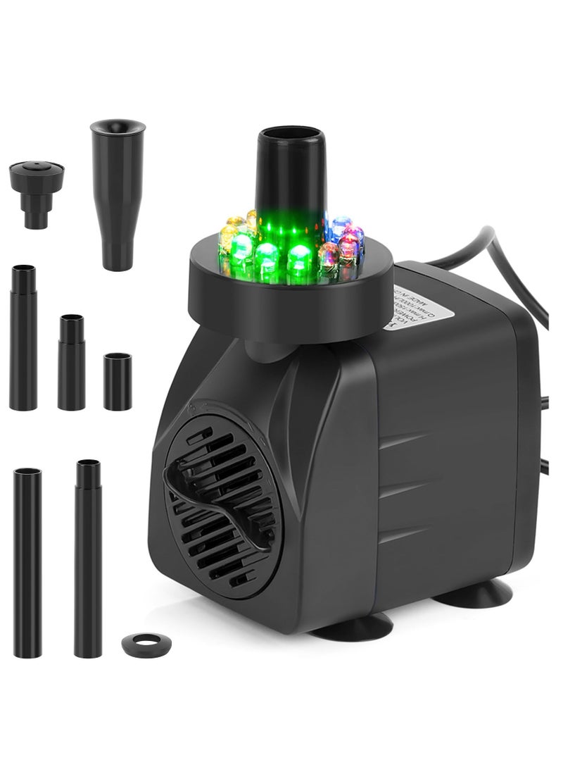 Submersible Pond Fountain Pump with colorful LED Light, 7.2ft Water Pump,Aquarium Pump with 3 Nozzles,Fountains Pump for Small Ponds,Garden, Aquariums, Fish Tanks, Indoor Outdoor Fountain