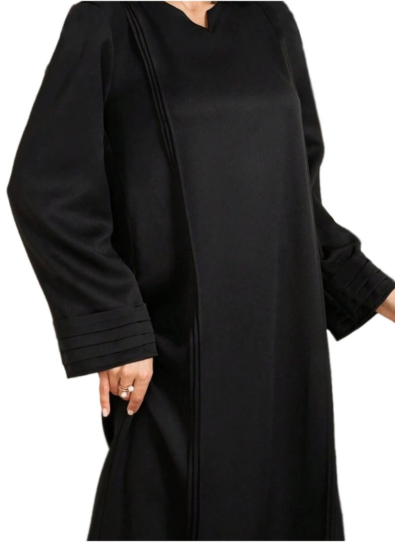 Modern Black V-Neck Abaya – Simple & Elegant Design