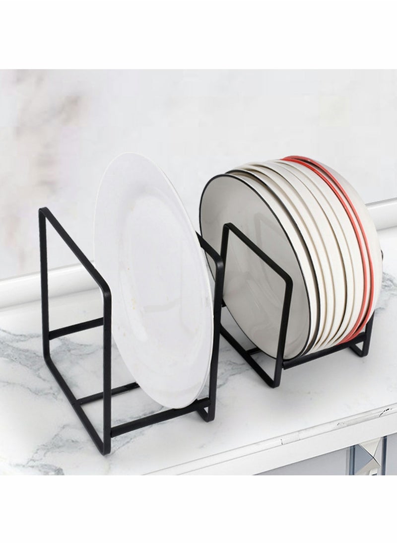 2 Pack Dish Plate Organizer Rack Metal Storage Drying Large Drainer Non-Slip Rustproof Holder Stand for Cabinet Counter Cupboard