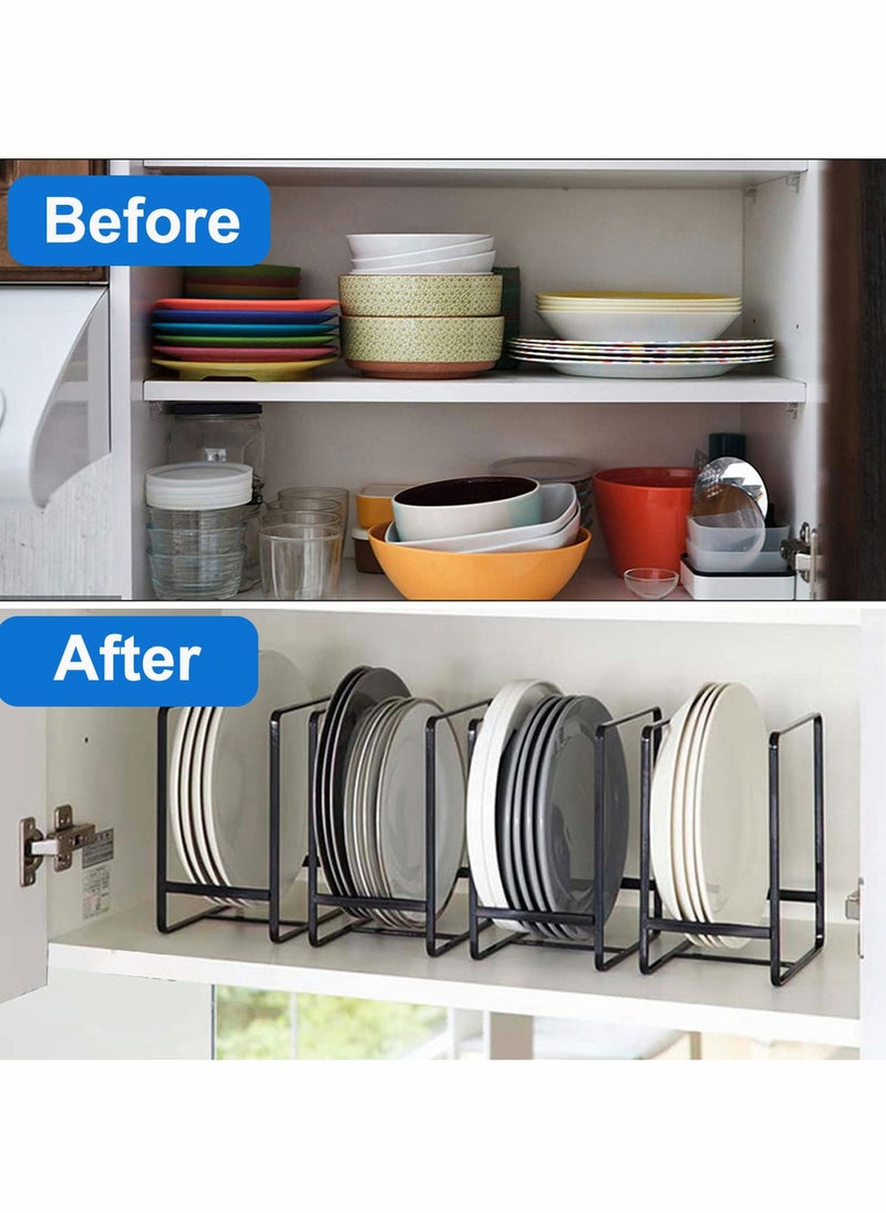 2 Pack Dish Plate Organizer Rack Metal Storage Drying Large Drainer Non-Slip Rustproof Holder Stand for Cabinet Counter Cupboard