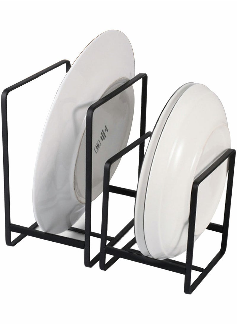2 Pack Dish Plate Organizer Rack Metal Storage Drying Large Drainer Non-Slip Rustproof Holder Stand for Cabinet Counter Cupboard