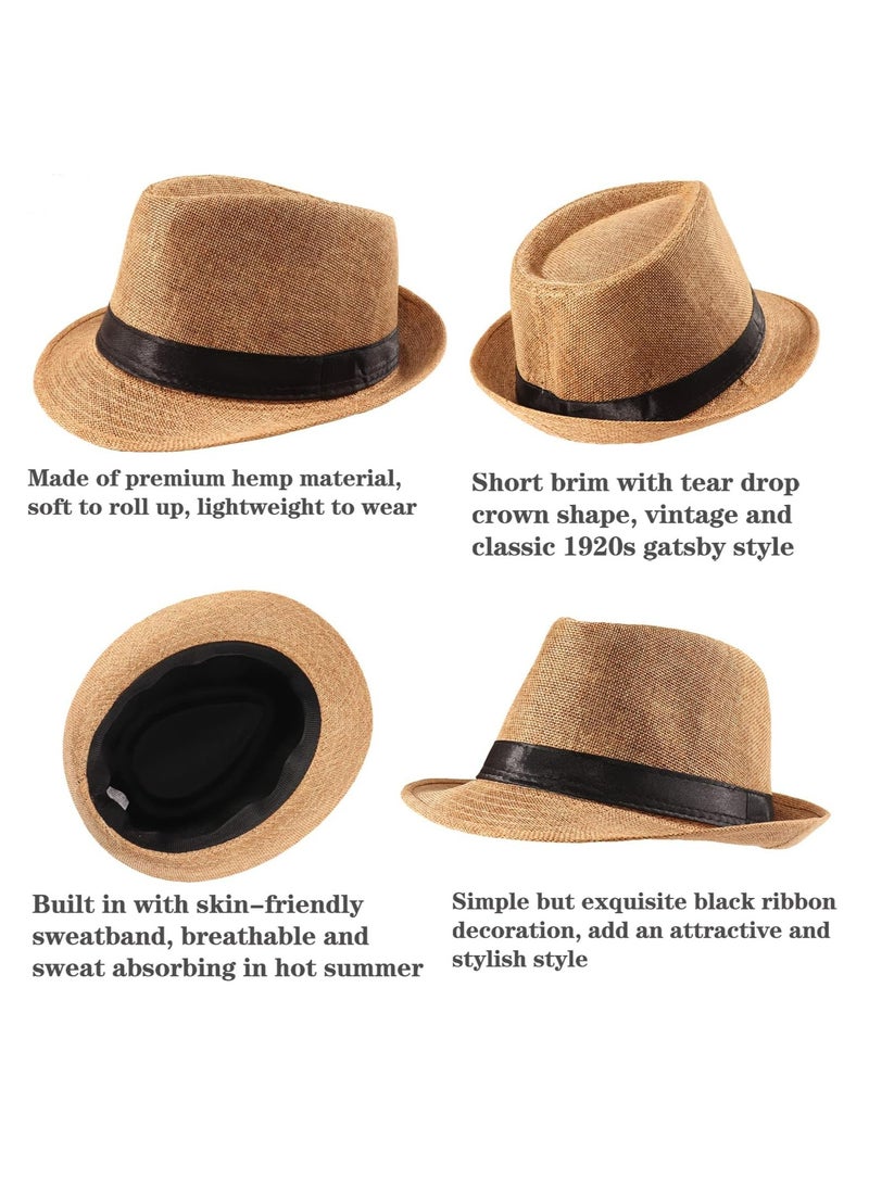 5 Pack Short Brim Fedora Classic Summer Beach Sun Hat Panama Cap for Men Women