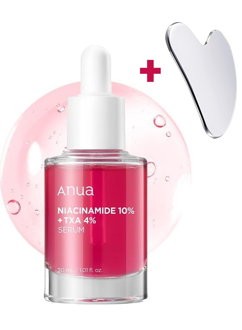 Niacinamide 10% and TXA 4% Dark Spot Removing Serum with Stainless Steel Heart-Shaped Gua Sha Tool for Skin Tightening and Massage With Travel Pouch 30 mlml