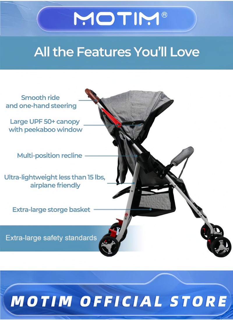 Baby Stroller Lightweight Infant Stroller with Compact Fold Multi-position Recline Umbrella Stroller with Canopy Extra Large Storage and Cup Holder for Infant and Toddler