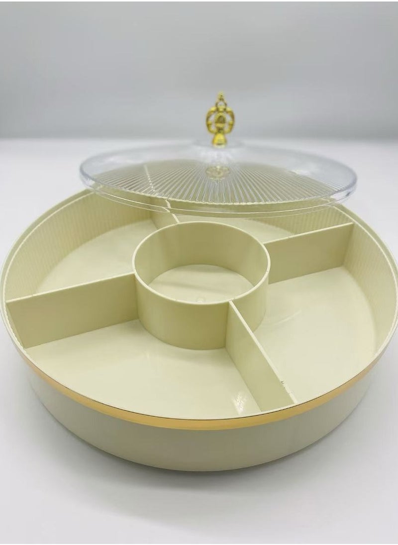 Round Divided Serving Tray,5 Compartments Nuts Dates  Snacks Plate With Transparent Lid,Food Storage Container,28*28*10cm