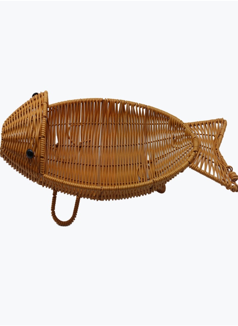 Fish-Shaped Polypropylene Rattan Basket ,Multifunctional Tray with Standing Holders,Fruit Vegetable Basket,Natural Style Home Decor,Distinctive Organizer Container ,Brown