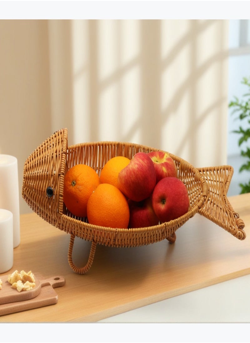 Woven Fruit Basket with Standing Holders,Home Kitchen Multifunctional Storage Tray,Vegetable Snacks Organizer with Unique Shape,Natural Style Home Decor,46X23X18cm