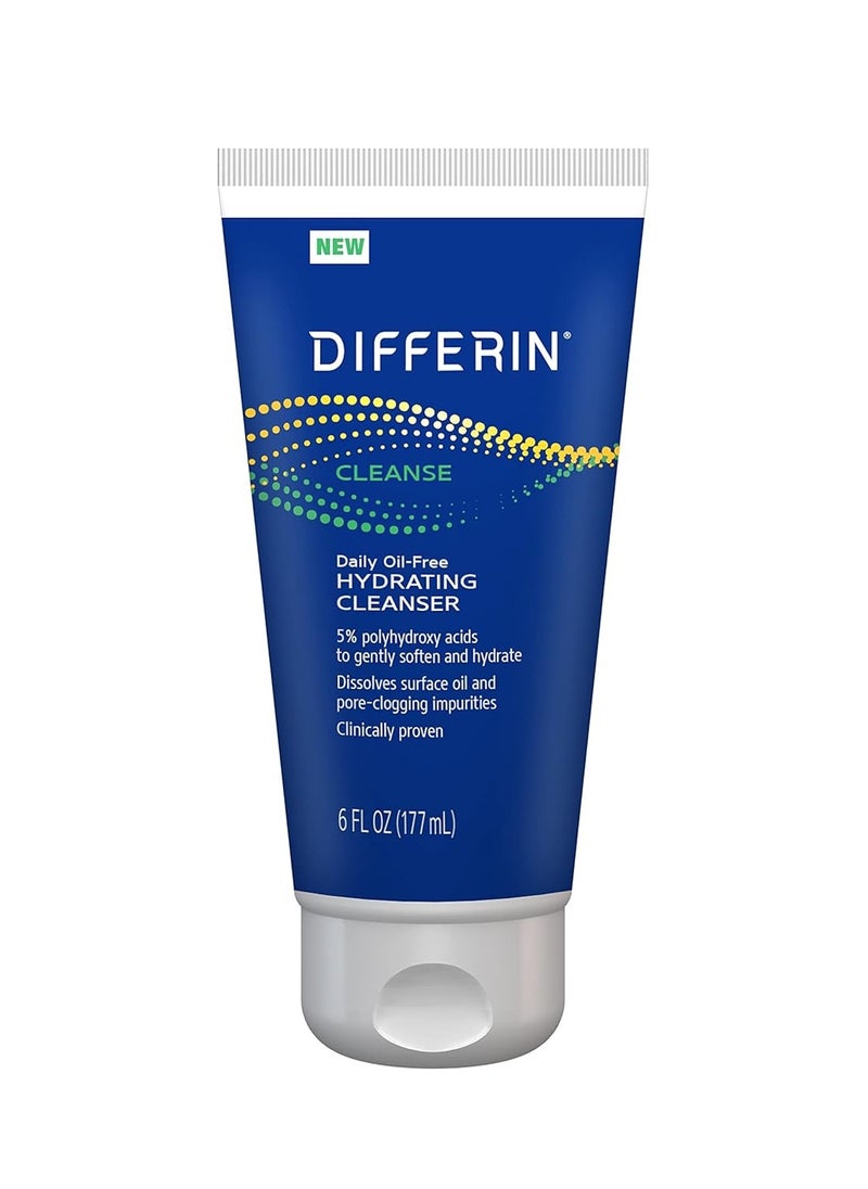 Differin Facial Cleanser, Daily Oil Free Hydrating Face Wash by the makers of Differin Gel, Gentle Skin Care for Acne Prone Skin, PHAs, 6 Oz.