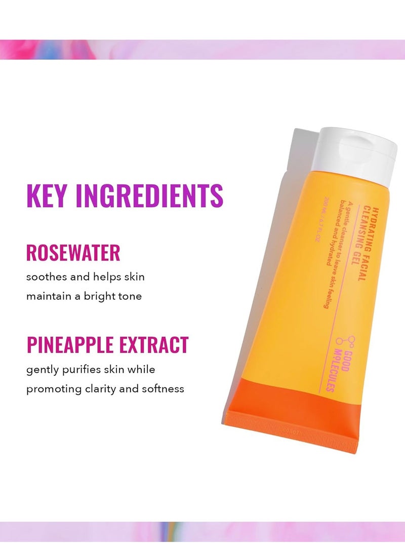 Good Molecules Hydrating Facial Cleansing Gel - Face Wash with Rosewater and Pineapple - Skincare for Face, Brighten, Cleanse and Moisturize