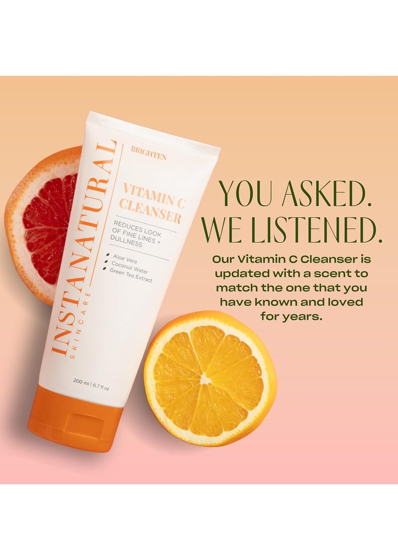 InstaNatural Vitamin C Cleanser Face Wash, Brightens and Reduces Signs of Aging, Fine Lines and Uneven Texture, with Coconut Water and Aloe Vera, 6.7 FL Oz