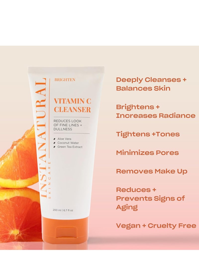 InstaNatural Vitamin C Cleanser Face Wash, Brightens and Reduces Signs of Aging, Fine Lines and Uneven Texture, with Coconut Water and Aloe Vera, 6.7 FL Oz