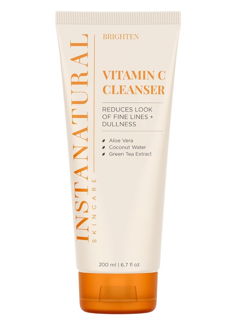 InstaNatural Vitamin C Cleanser Face Wash, Brightens and Reduces Signs of Aging, Fine Lines and Uneven Texture, with Coconut Water and Aloe Vera, 6.7 FL Oz