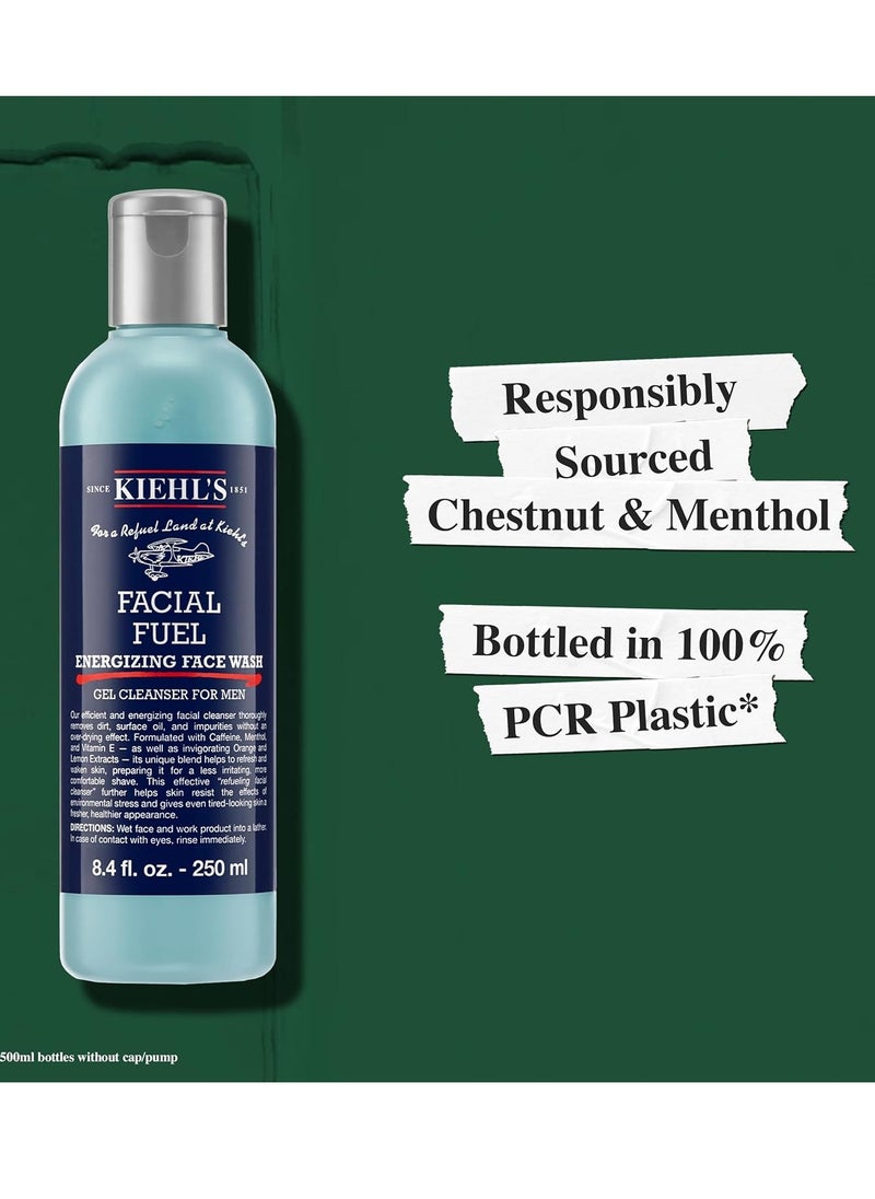 Kiehl's Facial Fuel Face Wash, Refreshing + Invigorating Men's Gel Cleanser, with Caffeine, Vitamin E and Menthol, Non-Drying Formula Moisturizes Skin, Great for Clogged Pores, for All Skin Types