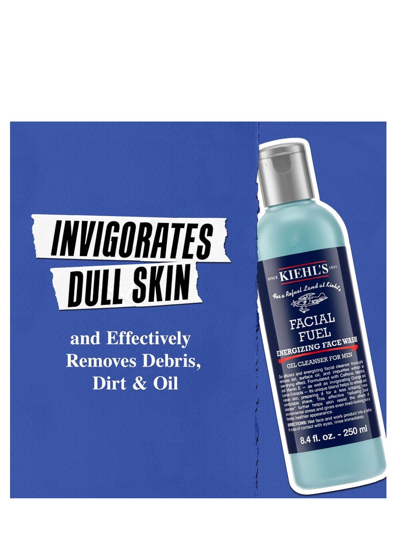 Kiehl's Facial Fuel Face Wash, Refreshing + Invigorating Men's Gel Cleanser, with Caffeine, Vitamin E and Menthol, Non-Drying Formula Moisturizes Skin, Great for Clogged Pores, for All Skin Types