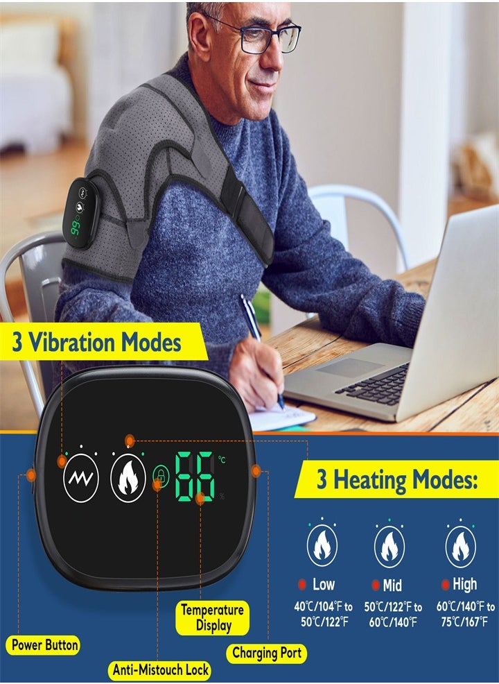 Cordless 3 in 1 Electric Shoulder Heating Pad, Heated Shoulder Straps with LED Display, 3 Level Support Braces, Relieve Arthritis Joint Injury Pain, Healthy Relaxation (Black)