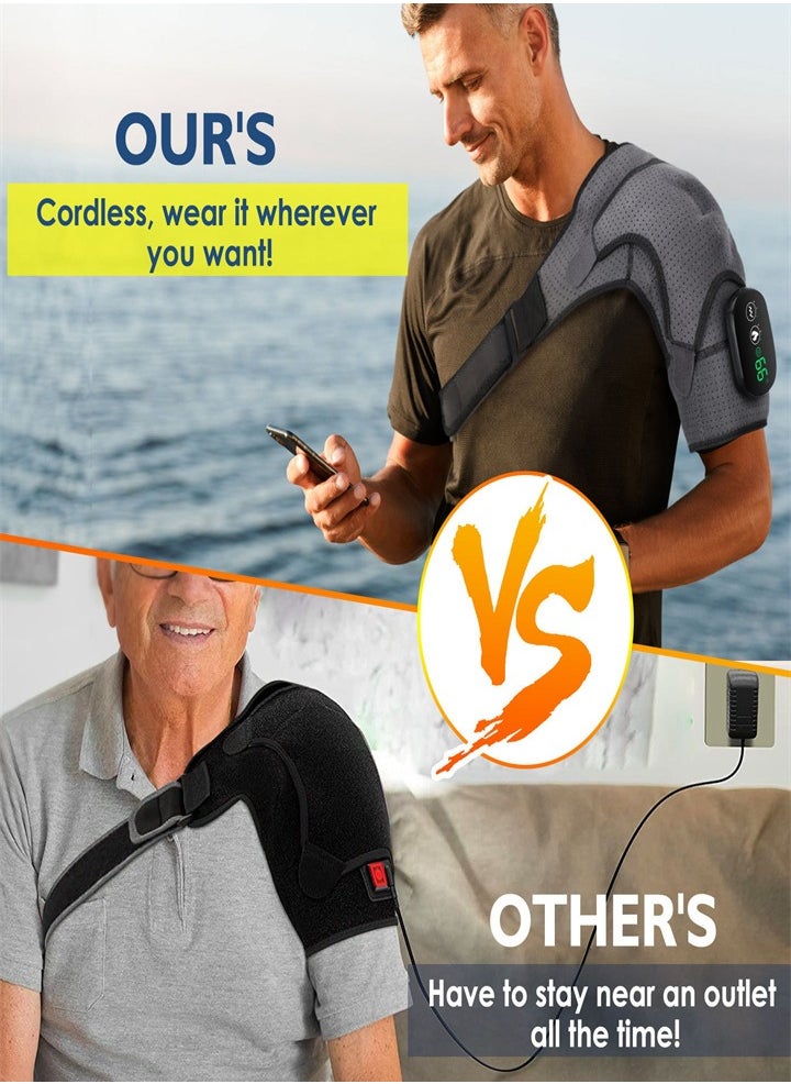 Cordless 3 in 1 Electric Shoulder Heating Pad, Heated Shoulder Straps with LED Display, 3 Level Support Braces, Relieve Arthritis Joint Injury Pain, Healthy Relaxation (Black)