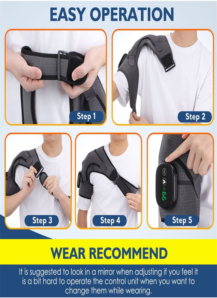 Cordless 3 in 1 Electric Shoulder Heating Pad, Heated Shoulder Straps with LED Display, 3 Level Support Braces, Relieve Arthritis Joint Injury Pain, Healthy Relaxation (Black)