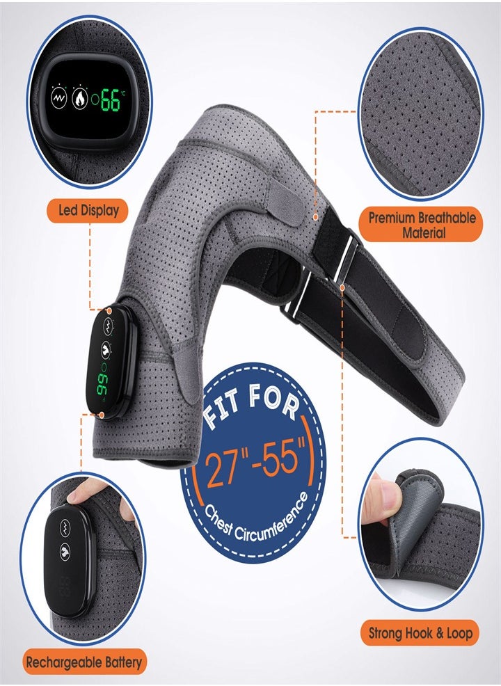 Cordless 3 in 1 Electric Shoulder Heating Pad, Heated Shoulder Straps with LED Display, 3 Level Support Braces, Relieve Arthritis Joint Injury Pain, Healthy Relaxation (Black)