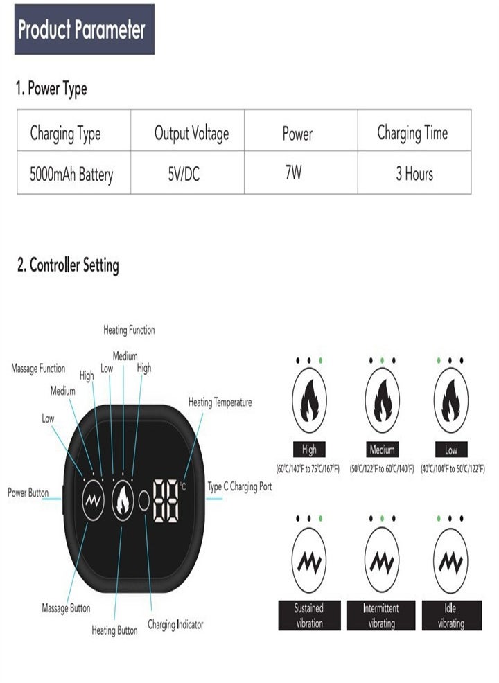 Cordless 3 in 1 Electric Shoulder Heating Pad, Heated Shoulder Straps with LED Display, 3 Level Support Braces, Relieve Arthritis Joint Injury Pain, Healthy Relaxation (Black)