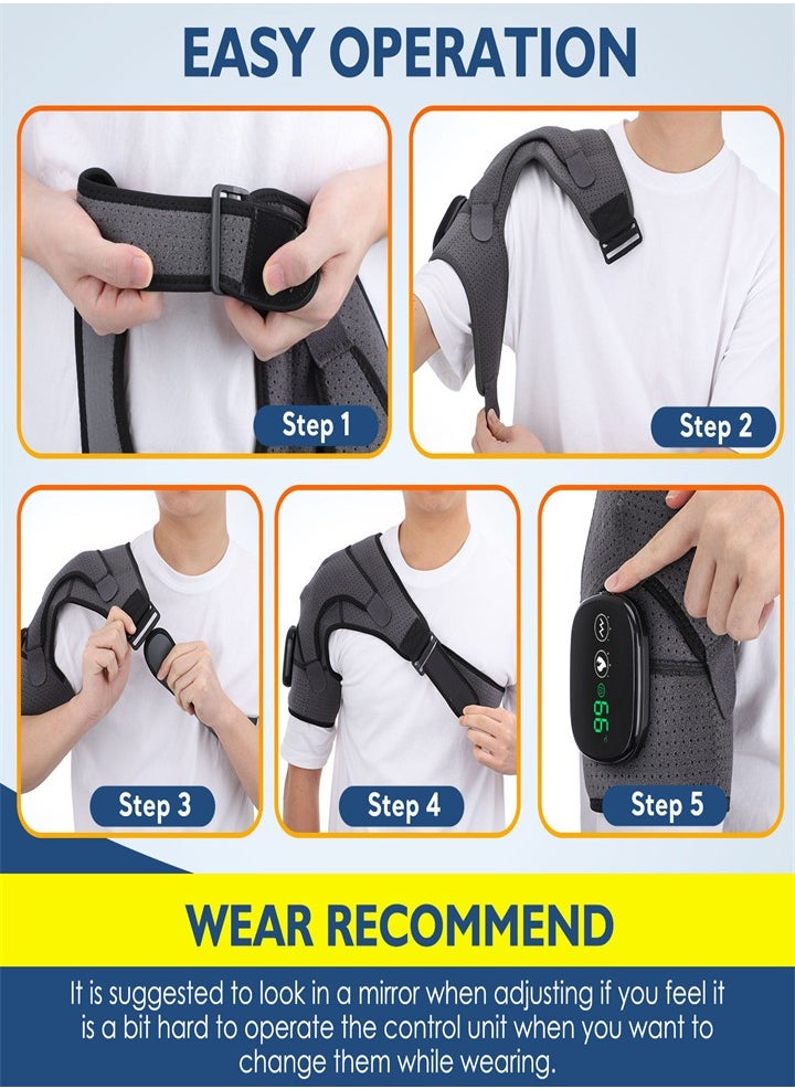 Cordless 3 in 1 Electric Shoulder Heating Pad, Heated Shoulder Straps with LED Display, 3 Level Support Braces, Relieve Arthritis Joint Injury Pain, Healthy Relaxation (Gray Black)