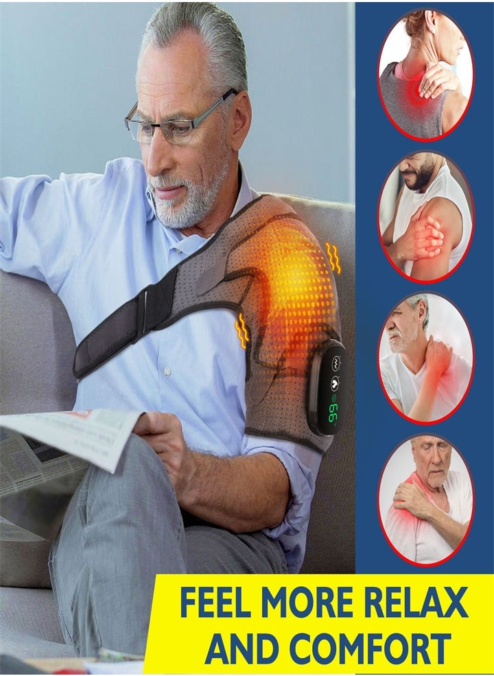 Cordless 3 in 1 Electric Shoulder Heating Pad, Heated Shoulder Straps with LED Display, 3 Level Support Braces, Relieve Arthritis Joint Injury Pain, Healthy Relaxation (Gray Black)
