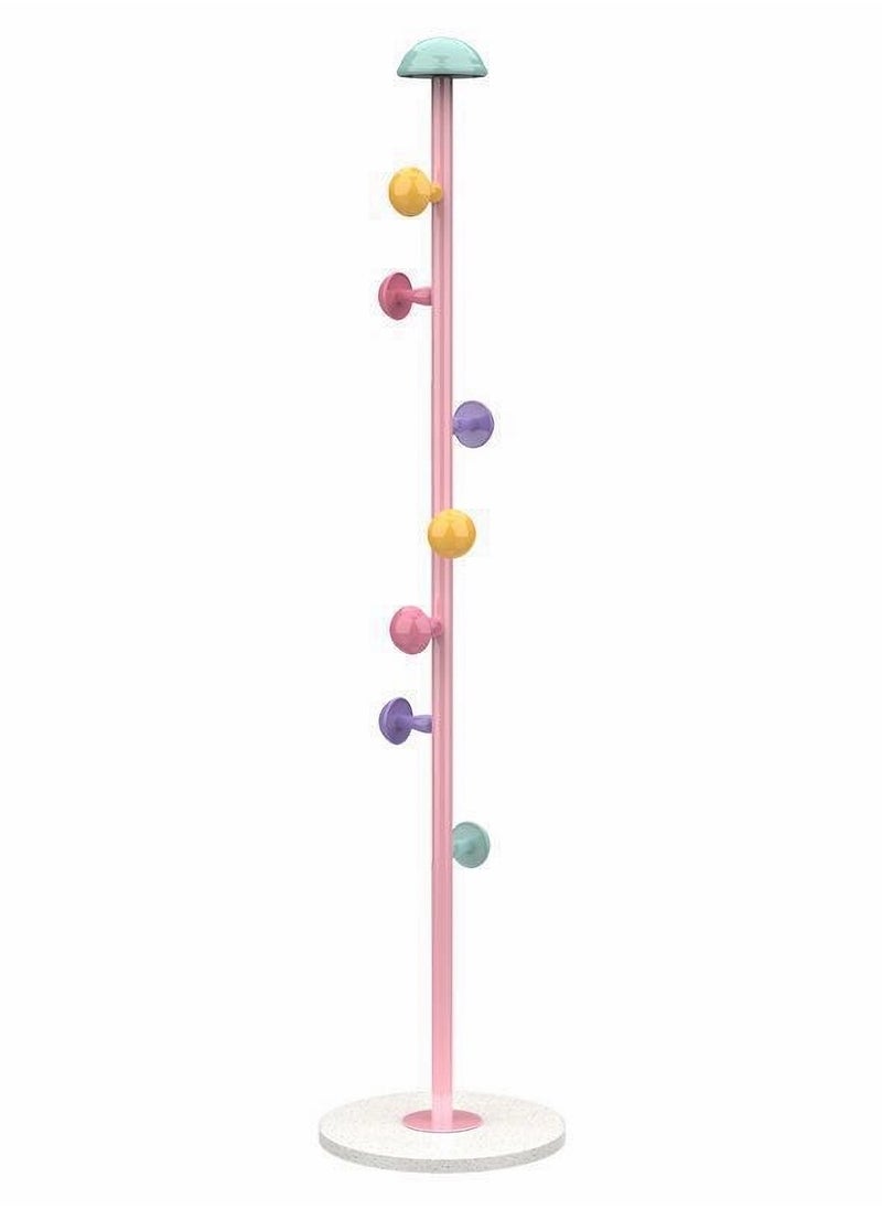 High-Grade Mushroom Shape Metal Coat Rack with 7-hooks and Quartz Base, Simple Assembled Free Standing Dress Hanger Stand for Handbag, Clothes & Accessories, NO Tools Required, Pink Cute 167cm Clothes Rack for Children & Adults