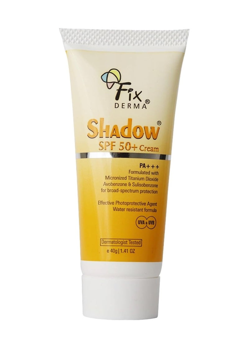 Fixderma Shadow Sunscreen SPF 50+ Cream | Sunscreen for Dry Skin | Sunscreen for UVA & UVB Protection | Non Greasy & Water Resistant - 40 gm