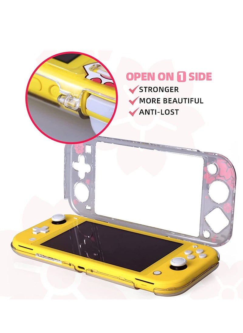 Protective Case for Switch Lite Clear Hard PC Cover Split Design Shockproof Anti-Scratch Shell Accessories for Joycon Controller with ShockAbsorption Pink Sakura