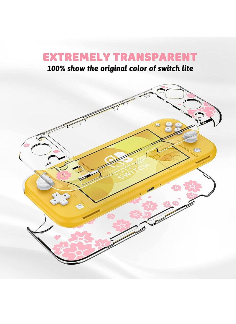 Protective Case for Switch Lite Clear Hard PC Cover Split Design Shockproof Anti-Scratch Shell Accessories for Joycon Controller with ShockAbsorption Pink Sakura