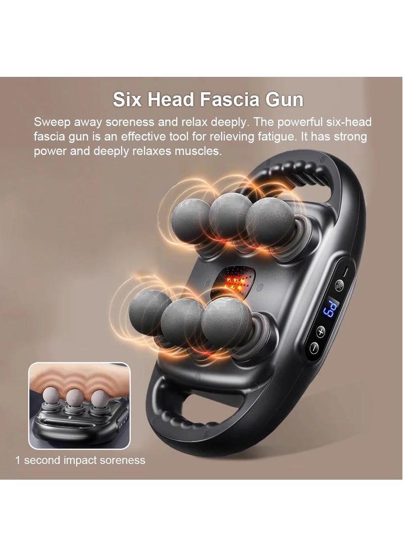 Fascia Gun Muscle Massager Gun, High Frequency Back Waist Massage Machine, Six-head Body Shoulder Professional Fascia Massage Gun