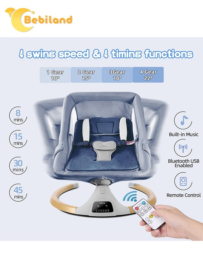 Bear Shape Baby Swing with Detachable Dinner Plate, 3-in-1 Electric Rocking Chair with Remote Control, 4 Gears Sway Time, Bluetooth Support Baby Bouncer for 0-24 Months Toddler Infant (Dark Blue)