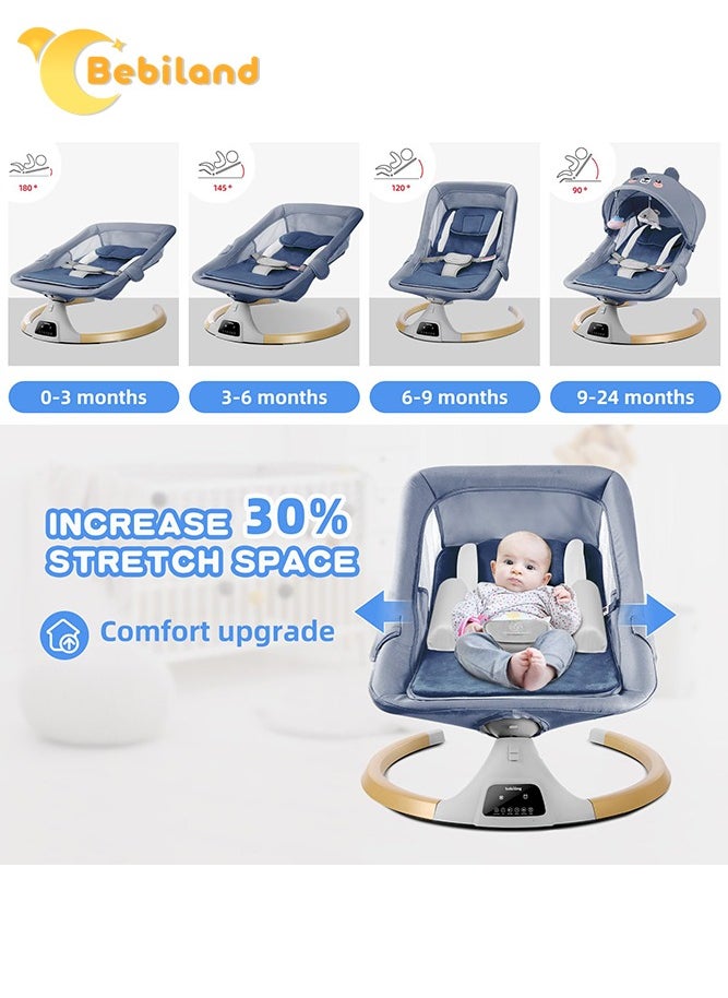 Bear Shape Baby Swing with Detachable Dinner Plate, 3-in-1 Electric Rocking Chair with Remote Control, 4 Gears Sway Time, Bluetooth Support Baby Bouncer for 0-24 Months Toddler Infant (Dark Blue)