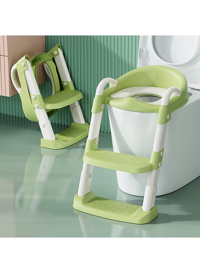 Qiccijoo Potty Training Toilet Seat for Boys and Girls Toddlers Potty Seat with Step Stool Ladder Kids Potty Chair with Soft Cushioned Seat, Adjustable Height, Collapsible, Non-Slip(Green)