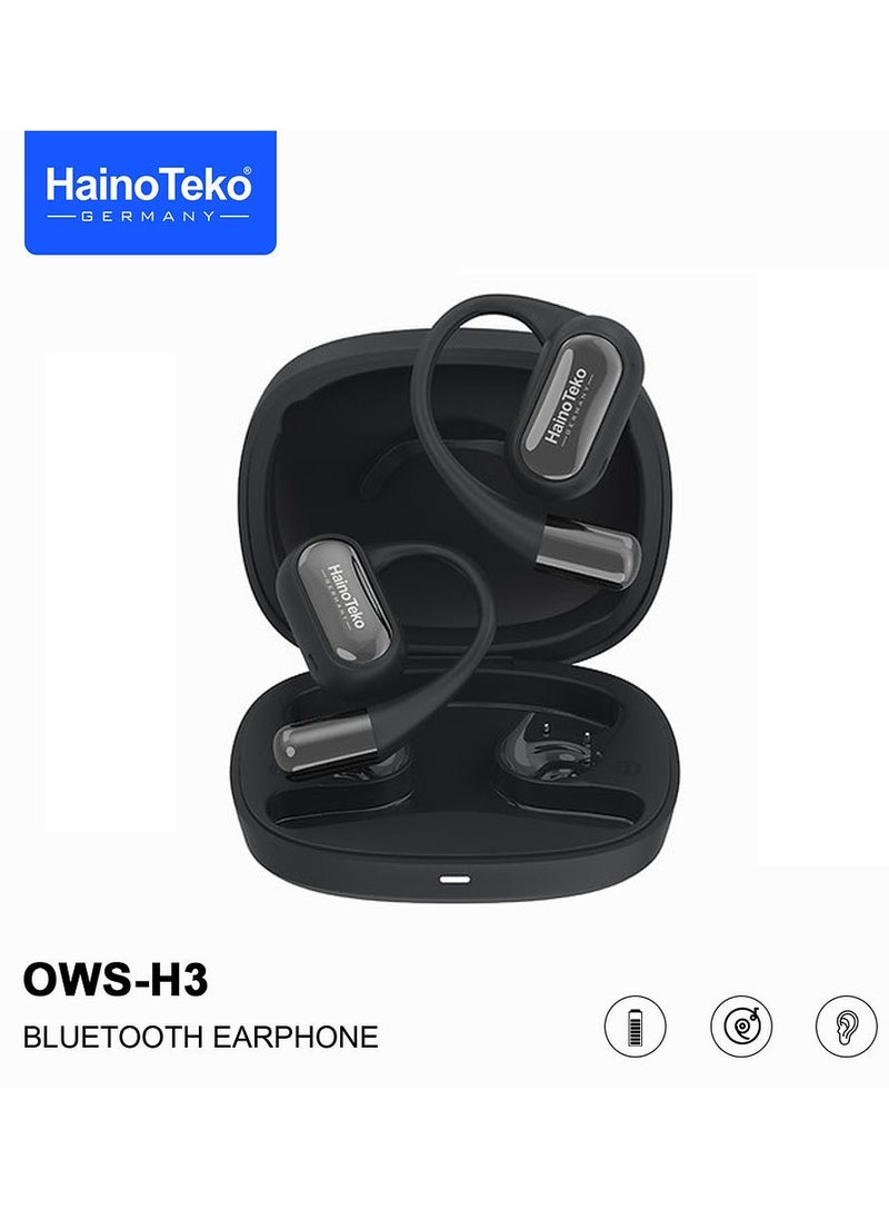 HT-OWSH3 OpenFit Bluetooth Earphones With High Quality Sound Super Clear Mic and Touch Controls Black