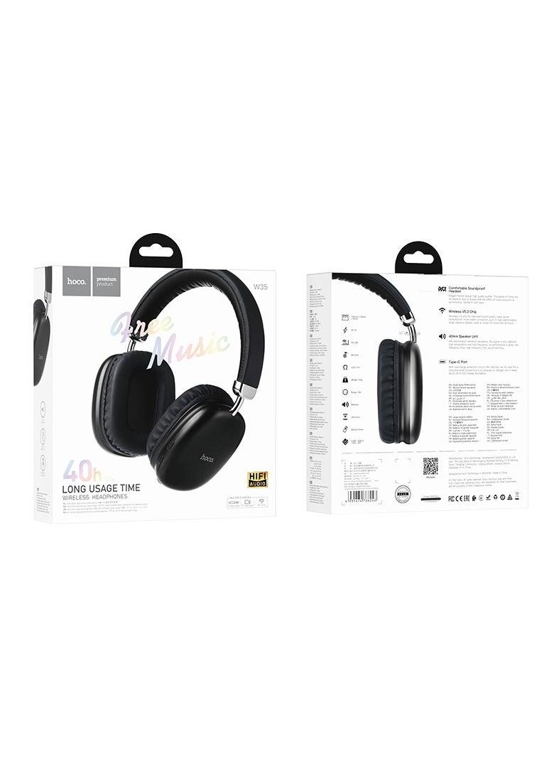 hoco. W35 Wireless Headphones – Bluetooth 5.3, 40-Hour Playback, Multi-Mode Audio Support