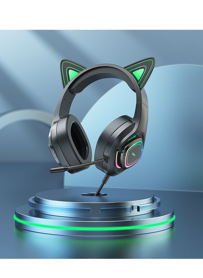 hoco. W107 Cute Cat Luminous Cat Ear Gaming Headphones – Bluetooth 5.3, Fun LED Lighting, and Comfortable Fit