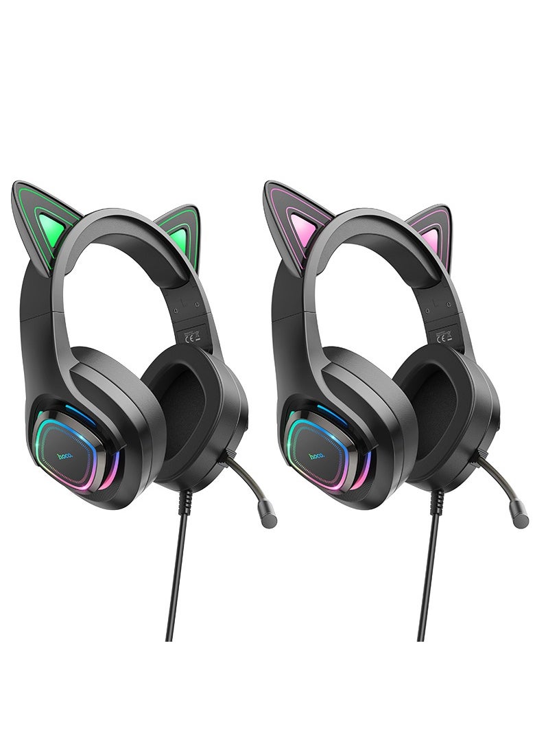 hoco. W107 Cute Cat Luminous Cat Ear Gaming Headphones – Bluetooth 5.3, Fun LED Lighting, and Comfortable Fit