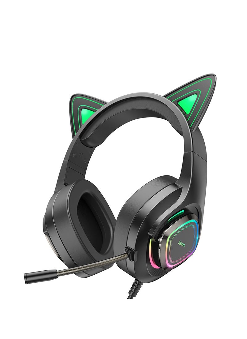 hoco. W107 Cute Cat Luminous Cat Ear Gaming Headphones – Bluetooth 5.3, Fun LED Lighting, and Comfortable Fit